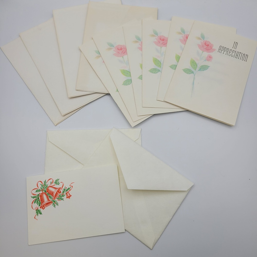 Laurel Cards Appreciation Sympathy Small Vintage Card Set of 6 Pink Roses Floral